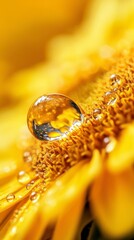 Wall Mural - A close-up of a yellow flower petal with a water droplet resting on it, showcasing nature's beauty and intricate details.