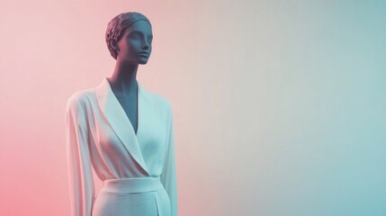 Leinwandbilder - Stylish mannequin in modern outfit against pastel background with clean lighting and blank space for text. Generative AI