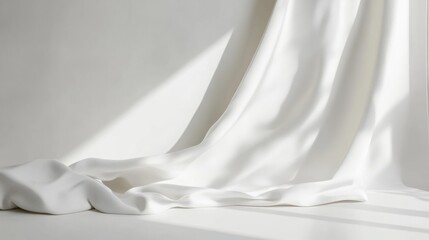 Leinwandbilder - Minimalist display of white clothing draped on a neutral background showcasing fabric texture and soft shadows. Generative AI