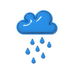 Wall Mural - a minimalist 3d illustration features a glossy blue cloud icon expelling several individual raindrop