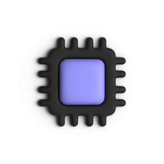 Wall Mural - 3d rendering of a cpu chip on a white background featuring a square periwinkle center surrounded by 