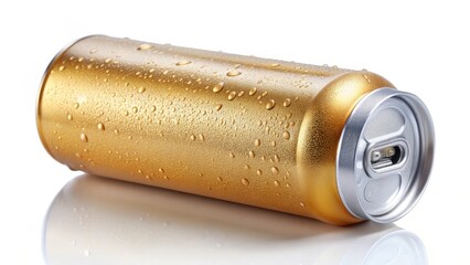 Poster - Gold Aluminum Can with Condensation on White Background