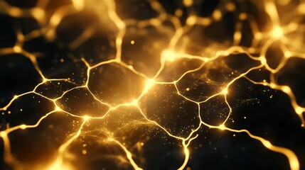 Wall Mural - Golden Energy Network - Abstract of a glowing golden network on a dark background. Perfect for technology, energy, or science themes