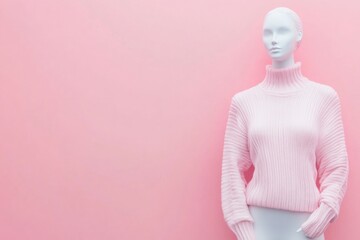 Leinwandbilder - Stylish mannequin dressed in modern pastel sweater against a soft pink background for fashion displays and marketing materials. Generative AI