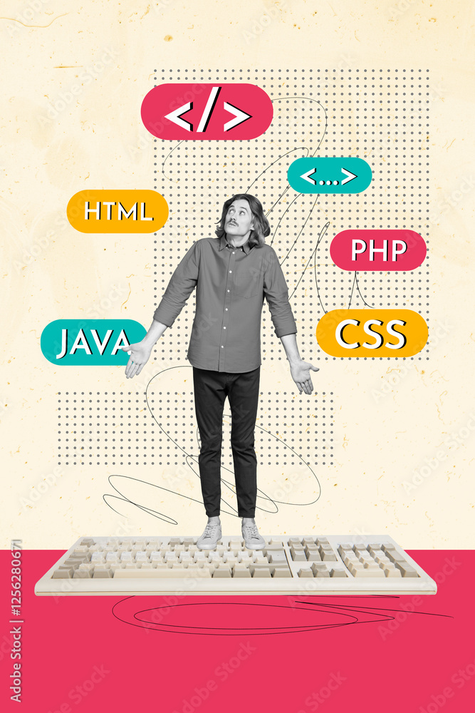 ภาพถ่าย Stock Trend artwork sketch design montage 3D collage of young ...