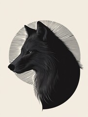 Leinwandbilder - Minimalist wolf silhouette with a full moon background, perfect for creative projects and inspirational quotes. Generative AI