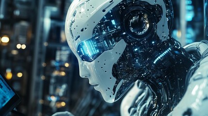 A programmer uses a laptop to make AI work faster.  They divide big computing jobs into smaller ones, letting the AI handle more data more quickly.