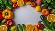 © Moriarty - Fresh and healthy vegetables arranged around a blank space, ideal for advertising and graphic design. Natural, ecological and local ingredients that transmit wellbeing, sustainability and a healthy li