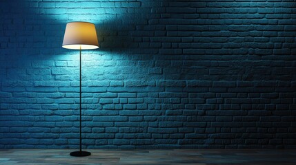 Wall Mural - Blue brick wall floor lamp architecture.