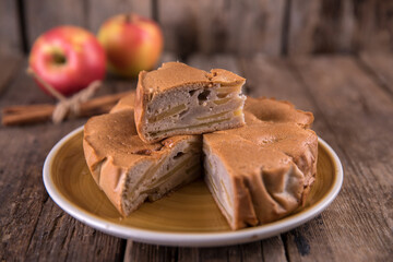 Homemade apple pie on wooden table