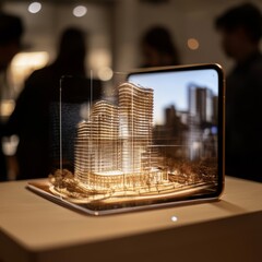 A holographic projection of an architecture project created using augmented reality and generative AI