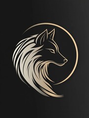 Leinwandbilder - Silhouette of a minimalist wolf against a full moon in a dark background with space for additional text elements. Generative AI