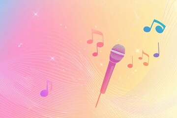 Fototapete - Experience the vibrant energy of K pop with a minimalist background of music notes and microphones. Generative AI