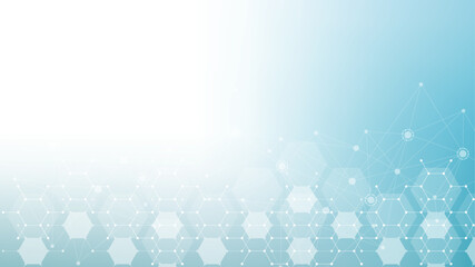 Wall Mural - health care abstract background with lines, dots and hexagons. medical innovation banner template co