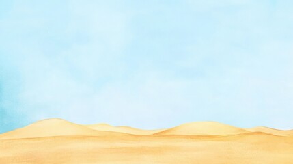 Fototapete - Minimal watercolor representation of golden sand dunes stretching under a clear blue sky during a serene day. Generative AI