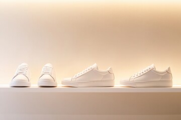 Leinwandbilder - Stylish minimalist shoe shelf showcasing neatly displayed sneakers in a clean, modern design with room for text. Generative AI