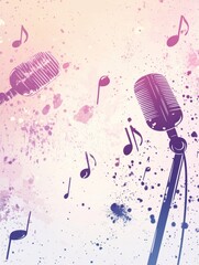 Fototapete - Minimalist K pop inspired background featuring music notes and microphones in vibrant colors for creative projects. Generative AI