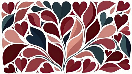 Wall Mural - Abstract Heart Shaped Floral Design in Burgundy and Teal