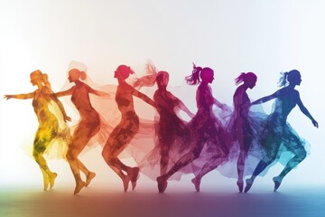 Leinwandbilder - Dynamic silhouettes of dancers in vibrant motion blur showcasing fluidity and grace against a clean background. Generative AI