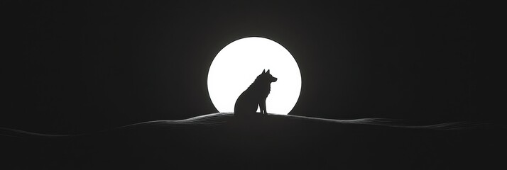 Leinwandbilder - Minimalist wolf silhouette against a full moon backdrop, perfect for creative projects and designs needing text space. Generative AI