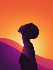Aufkleber - Silhouette of a model against a glowing sunset, minimalist design with ample space for text. Generative AI