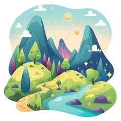 Wall Mural - A mountain landscape with a river running through it