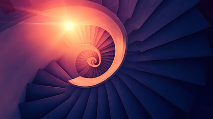 Wall Mural - Spiral staircase ascending towards a celestial light. Endless Staircases. Illustration