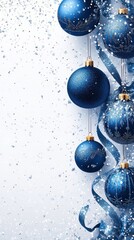 Canvas Print - Christmas Background with Hanging Blue Ornaments.