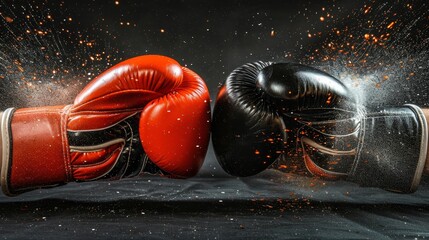 Intense showdown of boxing gloves in a dark isolated background captured in ai art