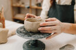 © Rabizo Anatolii - Process of creating ceramic products. Female potter hands shows ceramic bowl ready for firing in a kiln.