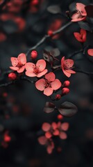 Canvas Print - Beautiful blooming branch of pink flowers at springtime in a lush garden