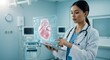 © dreamdes - Woman doctor analyzing 3D heart hologram in futuristic hospital. Advanced medical technology for cardiology diagnostics and treatment in digital healthcare