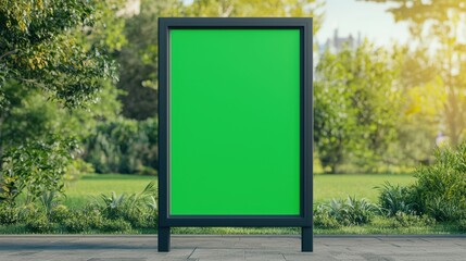 Wall Mural - Empty Green Billboard in Park Surrounded by Lush Greenery and Trees