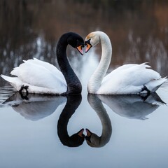 Wall Mural - Swans swimming in heart shape