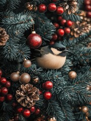 Wall Mural - Christmas Tree with Bird