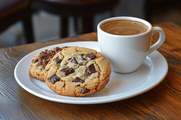 Canvas Print - Enjoying freshly baked cookies and coffee at a cozy cafe in the morning light