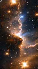 Wall Mural - Astrophotography of a vibrant nebula surrounded by shimmering stars in deep space