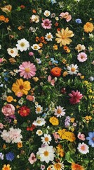Wall Mural - colorful wildflowers blooming in a sunny meadow during springtime