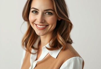 Wall Mural - Female teacher portrait with warm smile and professional attire