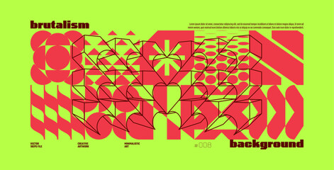 Poster - Brutalism abstract vector lime background with Postmodern geometric graphic shapes in Y2K aesthetics, trendy colorful modernism artwork banner, various brutal form and line elements