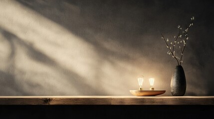 Wall Mural - a pair of vases rest atop a wooden shelf beside a vase with greenery inside