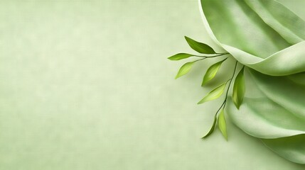 Wall Mural -   A green background with leafy designs at top and bottom of image