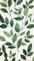 Poster - Decorative leaf pattern showcasing various shades of green against a light background