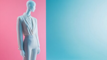 Leinwandbilder - Stylish mannequin showcasing modern outfit against a pastel background with clean lighting and blank area for text. Generative AI