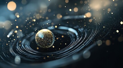 Wall Mural -   A close-up of a water droplet with a gold sphere at its center and a blurry background