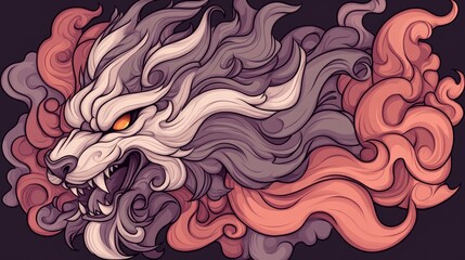 Poster - Intricate artwork of a stylized wolf's head, surrounded by swirling, smoky clouds. Fierce and captivating!