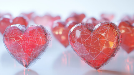 Wall Mural - a hologram of a heart. two hearts of polygons, triangles of dots and lines. two hearts of love have 