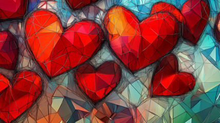 Wall Mural - a hologram of a heart. two hearts of polygons, triangles of dots and lines. two hearts of love have 