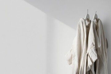 Canvas Print - Minimalist clothing display featuring neutral tones on a simple white background with soft natural light. Generative AI