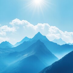 Aufkleber - Majestic mountain range under soft clouds with vibrant blue sky offers perfect blank space for text. Generative AI
